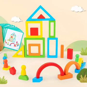 Blocks Puzzle – Geometric Thinking Wooden Stacking Blocks Set Educational Different Shapes for Home Play - MyLittleTales