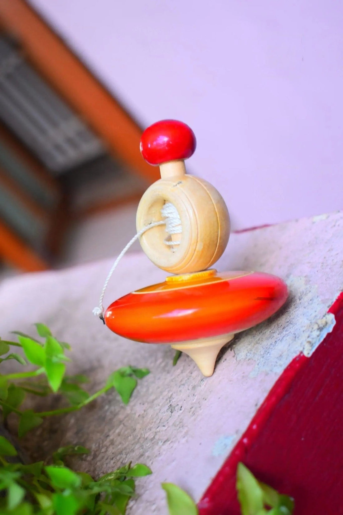 Flat top - Handmade Indian traditional wooden spinning top toy with string - MyLittleTales