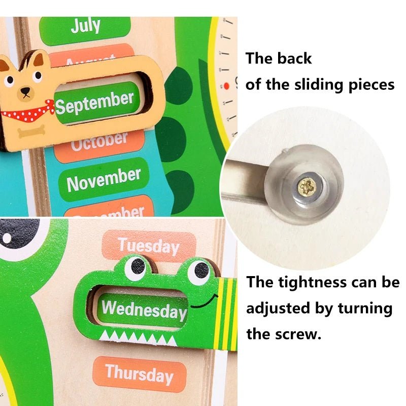 Montessori Wooden Frog Clock Toys For Kids,Learning Calendar,Weather,Season,Time,Week,Early Educational Toy - MyLittleTales