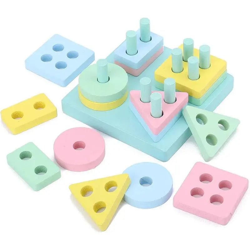 Rectangle Rainbow Color Multi Shapes Stacker puzzle Wooden Geometric Shape – A Brain Development Toy - MyLittleTales