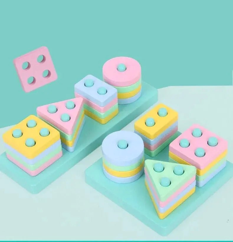 Rectangle Rainbow Color Multi Shapes Stacker puzzle Wooden Geometric Shape – A Brain Development Toy - MyLittleTales