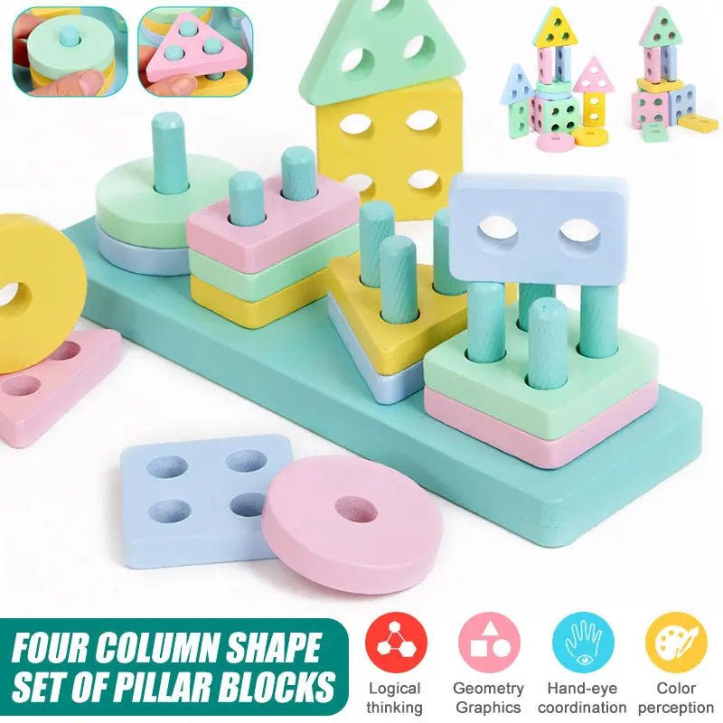Rectangle Rainbow Color Multi Shapes Stacker puzzle Wooden Geometric Shape – A Brain Development Toy - MyLittleTales