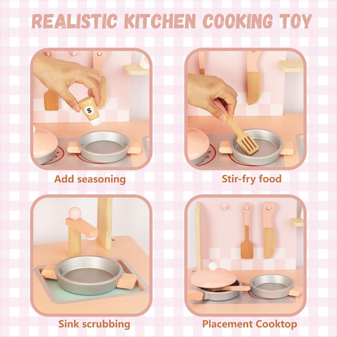 Wooden Color Kitchen Kids Play Kitchen Pretend Play Set for Toddlers, Kitchen with Cookware Accessories - MyLittleTales