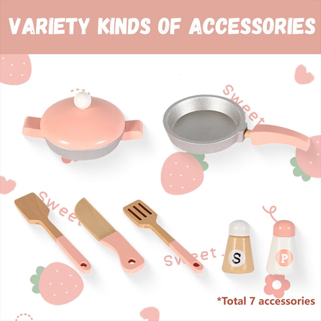 Wooden Color Kitchen Kids Play Kitchen Pretend Play Set for Toddlers, Kitchen with Cookware Accessories - MyLittleTales