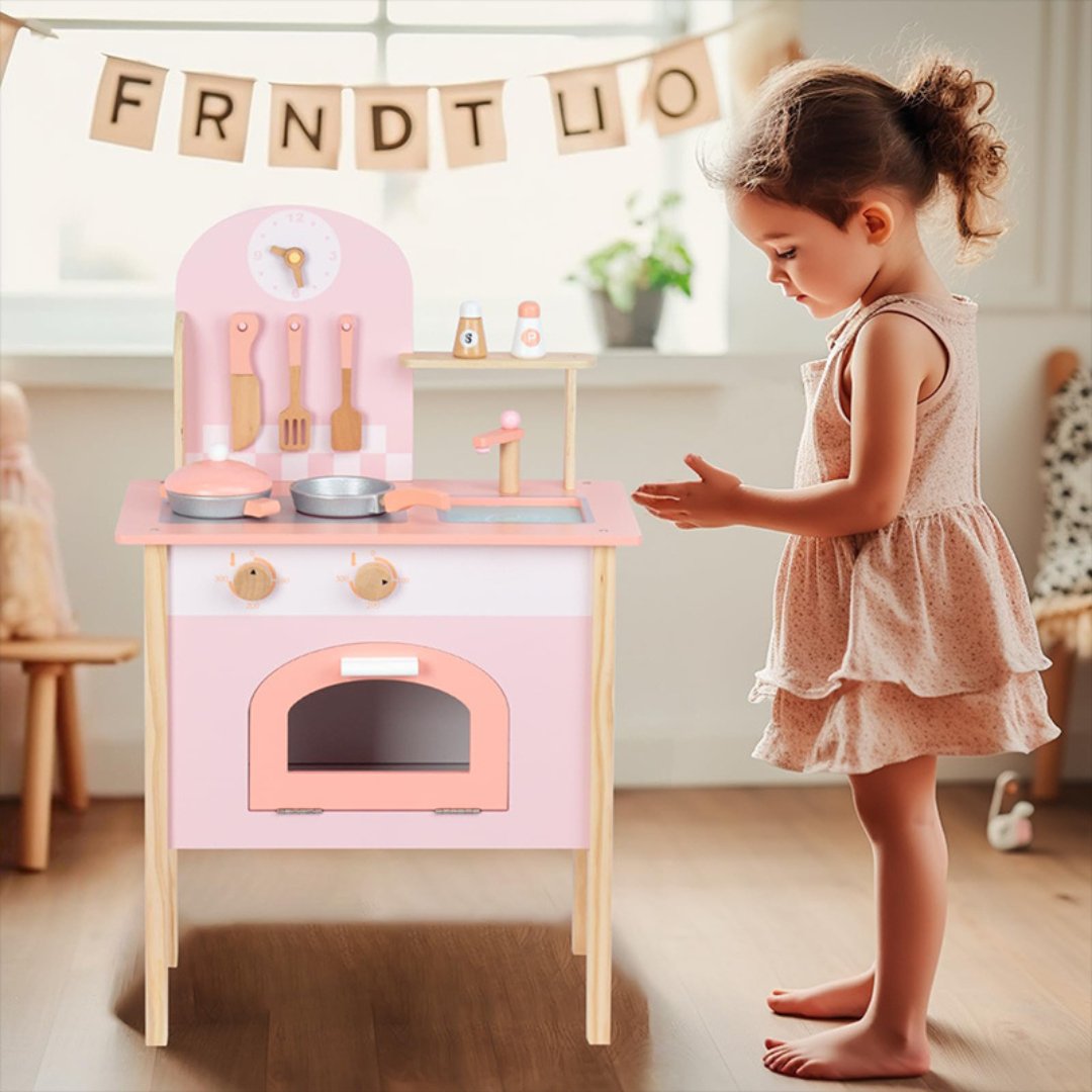 Wooden Color Kitchen Kids Play Kitchen Pretend Play Set for Toddlers, Kitchen with Cookware Accessories - MyLittleTales