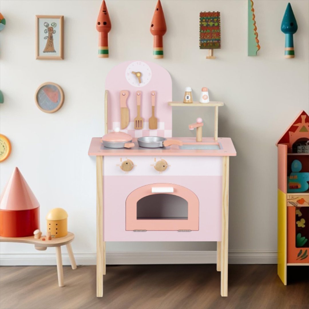 Wooden Color Kitchen Kids Play Kitchen Pretend Play Set for Toddlers, Kitchen with Cookware Accessories - MyLittleTales