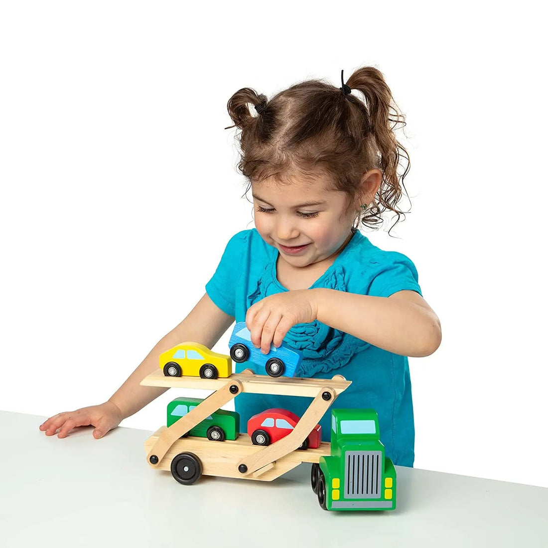Wooden Double Decker Vehicle | Wooden Transporter Toy Carrier 1 Truck and 4 Cars - MyLittleTales