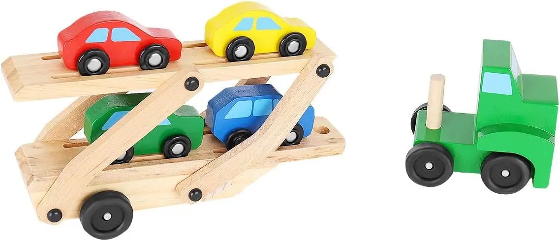 Wooden Double Decker Vehicle | Wooden Transporter Toy Carrier 1 Truck and 4 Cars - MyLittleTales