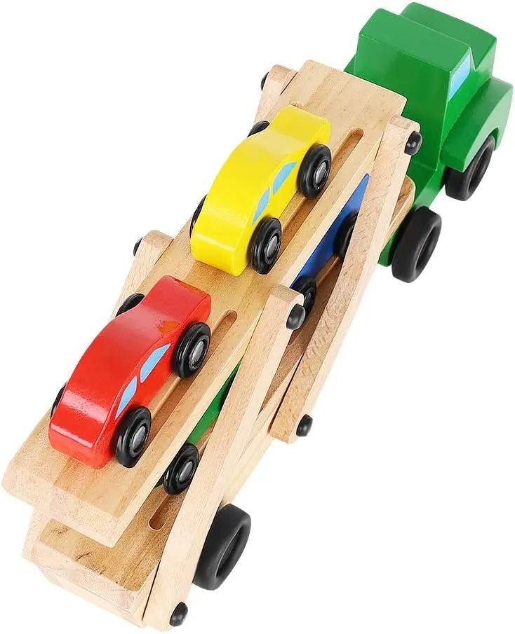 Wooden Double Decker Vehicle | Wooden Transporter Toy Carrier 1 Truck and 4 Cars - MyLittleTales