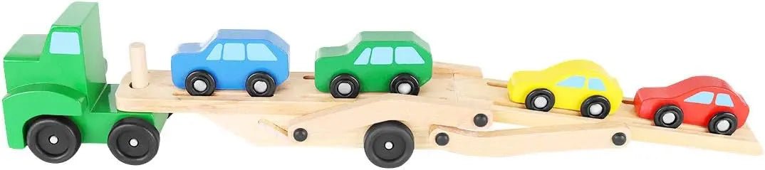 Wooden Double Decker Vehicle | Wooden Transporter Toy Carrier 1 Truck and 4 Cars - MyLittleTales