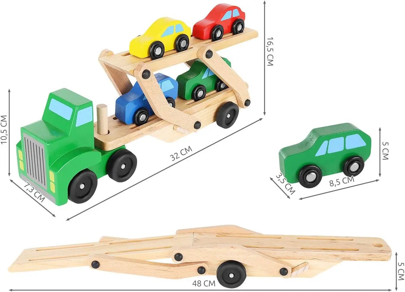 Wooden Double Decker Vehicle | Wooden Transporter Toy Carrier 1 Truck and 4 Cars - MyLittleTales