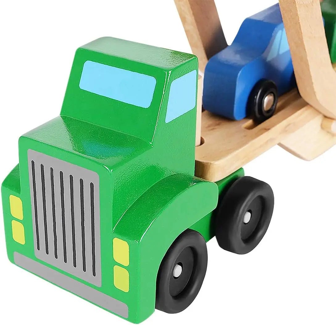 Wooden Double Decker Vehicle | Wooden Transporter Toy Carrier 1 Truck and 4 Cars - MyLittleTales