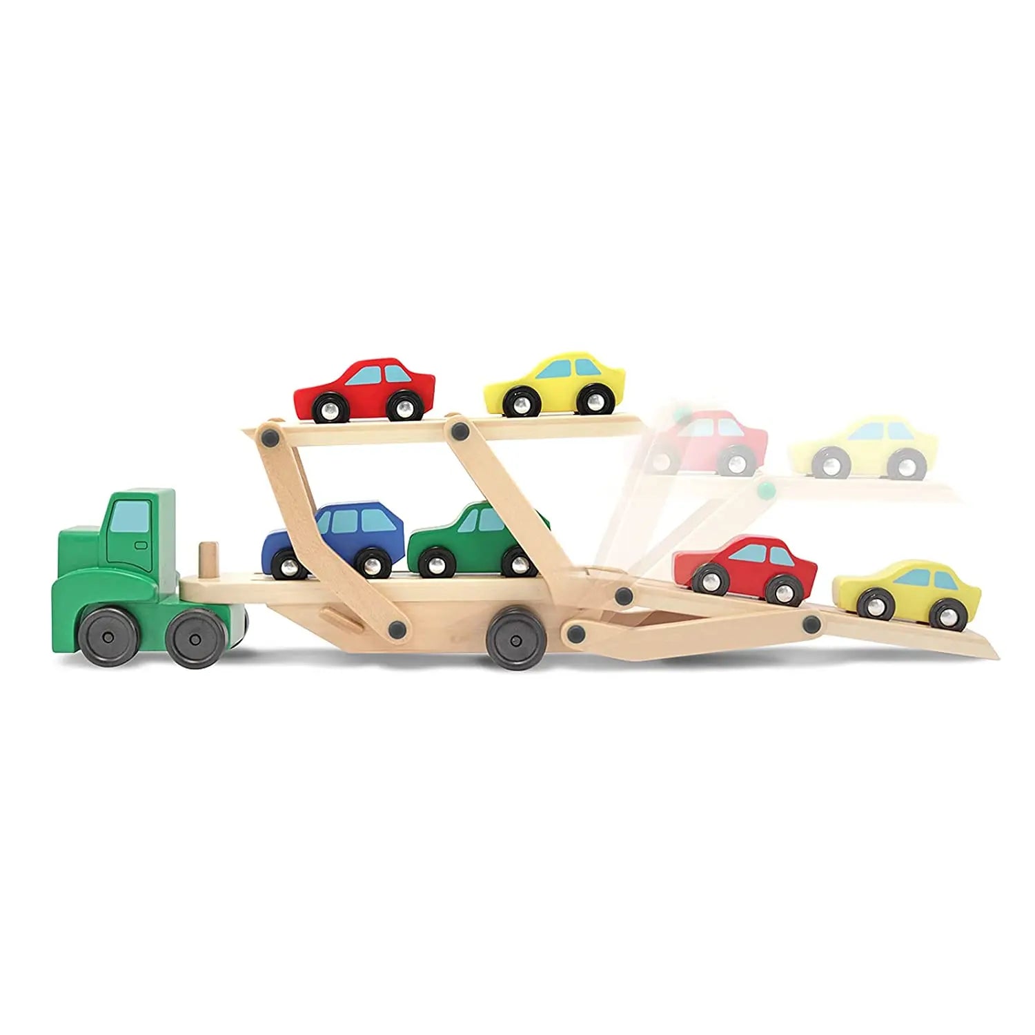 Wooden Double Decker Vehicle | Wooden Transporter Toy Carrier 1 Truck and 4 Cars - MyLittleTales