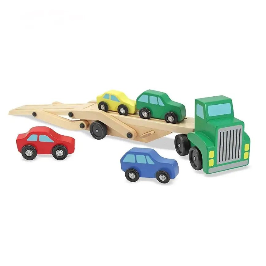 Wooden Double Decker Vehicle | Wooden Transporter Toy Carrier 1 Truck and 4 Cars - MyLittleTales