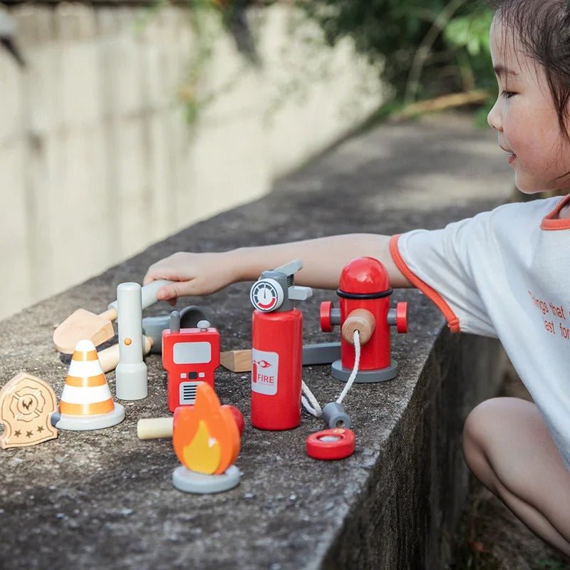Wooden Fire fighter set Fireman Role Play Set Costume Set - MyLittleTales