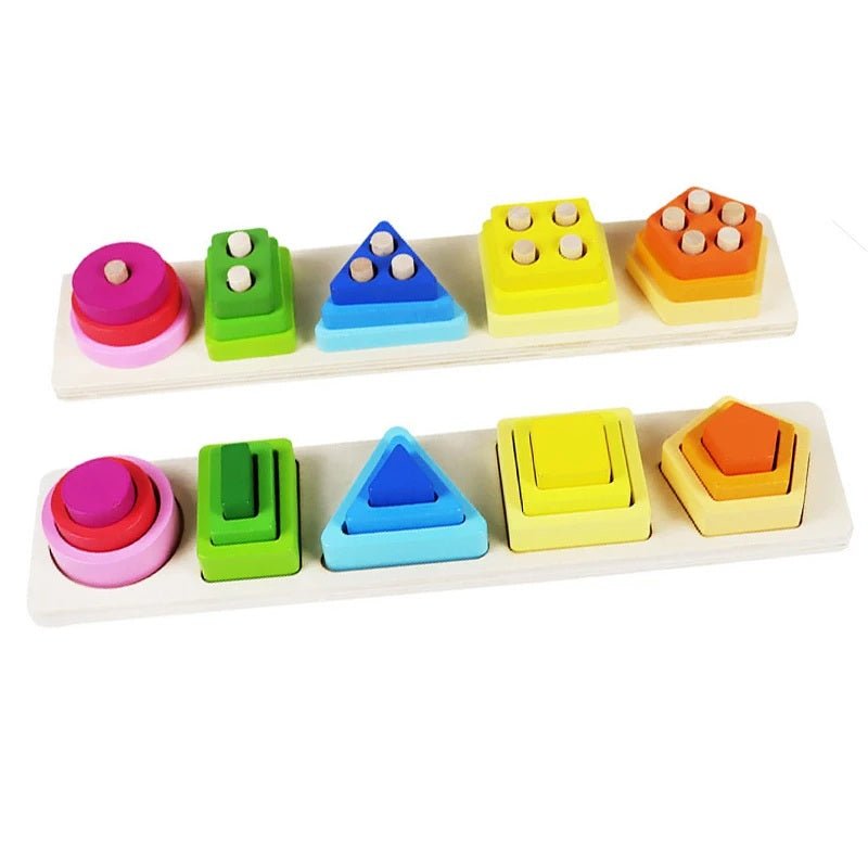 Wooden Geometric Shape Building Blocks Wooden Jigsaw Puzzle Color Matching Puzzle Shape Stack Wooden Toy - MyLittleTales
