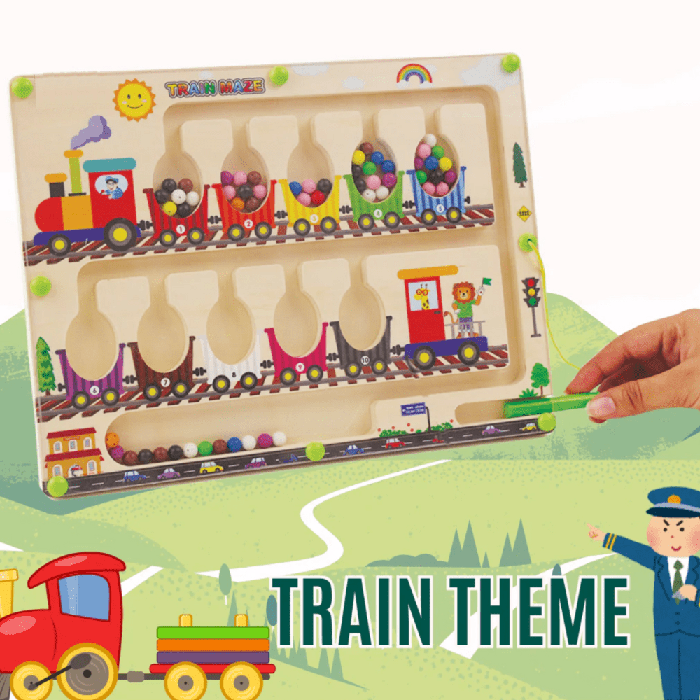 Wooden Magnetic Train Maze Puzzle – Educational Color & Number Learning Board for Kids Ages 3–5 - MyLittleTales