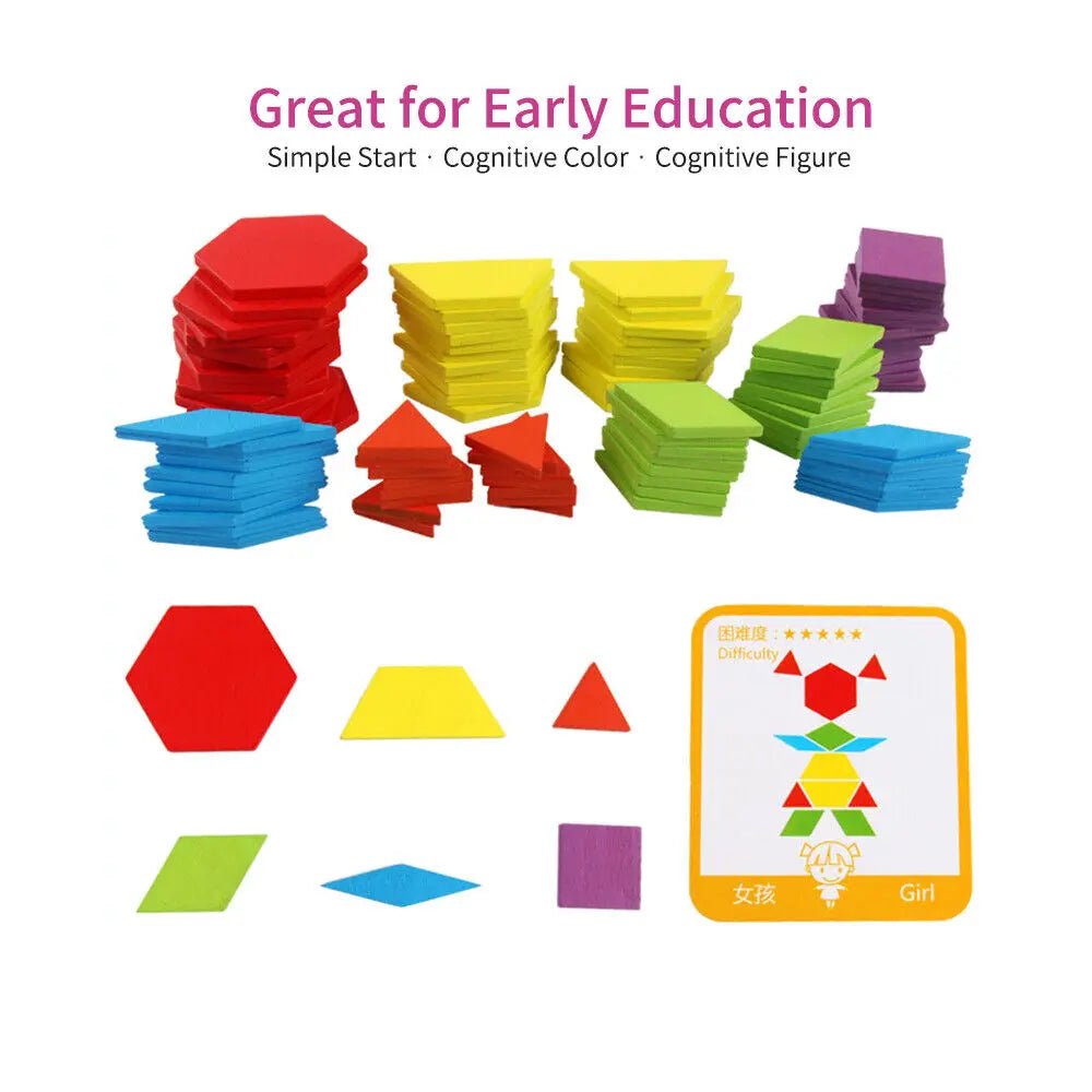 Wooden Pattern Block Geometric Shape Puzzle Early Education - NEW - MyLittleTales