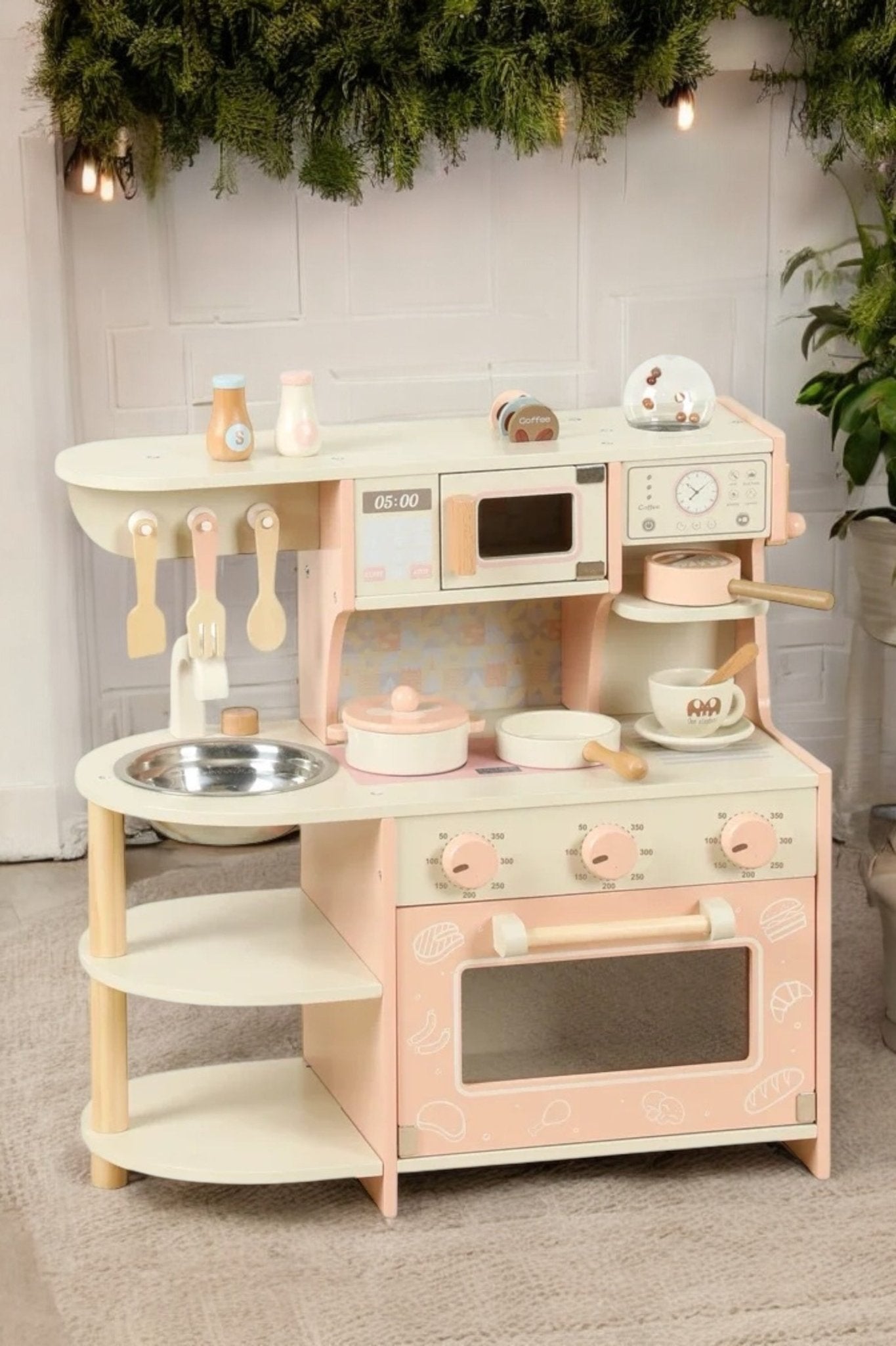 Wooden Kitchen Playset with Coffee Maker Accessories MyLittleTales