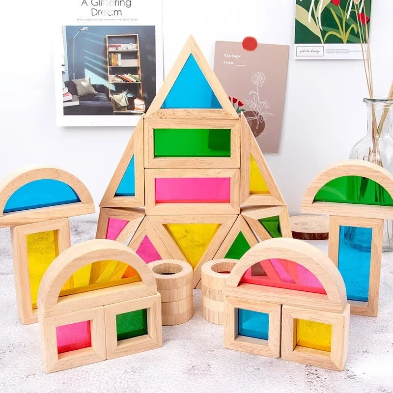 Wooden Rainbow Acrylic Building Blocks Wooden Educational Toys for Children Montessori Toys for Children - MyLittleTales
