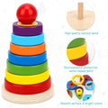 Wooden Rainbow Rings Tower – Geometric Shape Recognition, Sorting, Stacking and Plugging - MyLittleTales