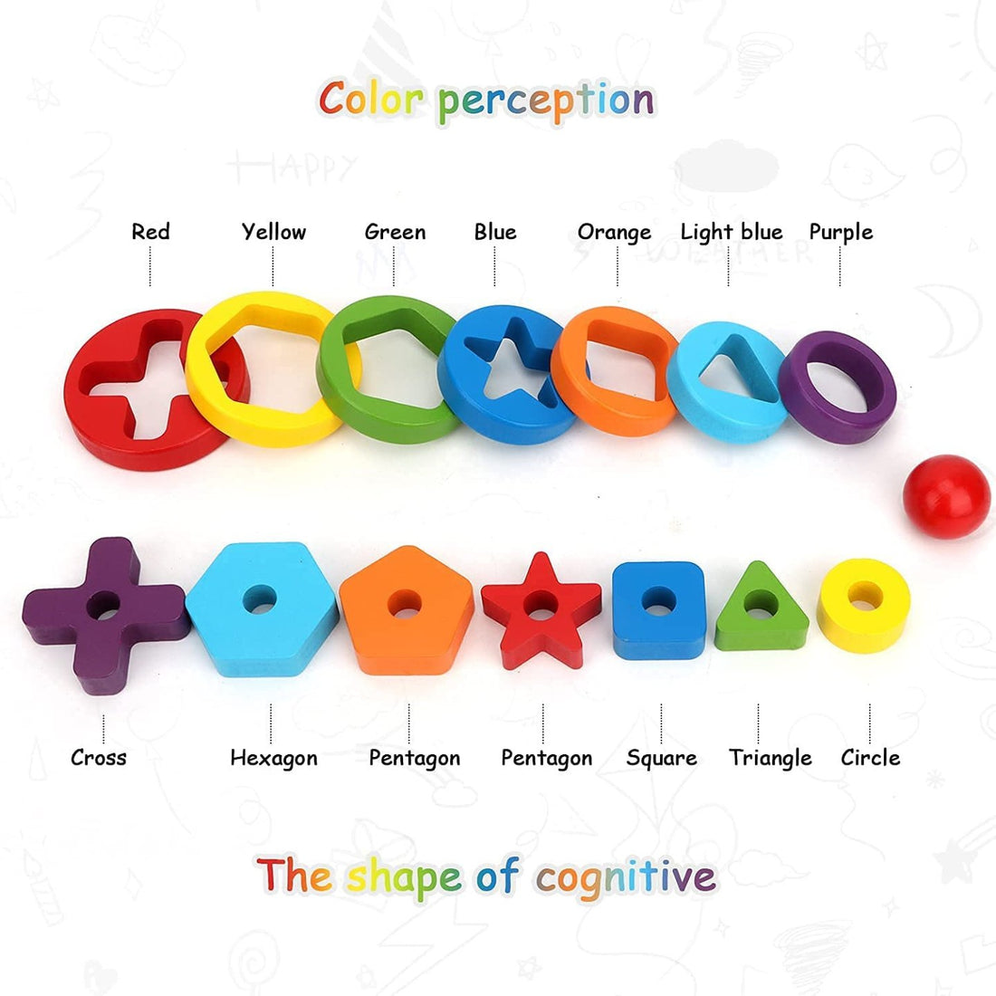 Wooden Rainbow Rings Tower – Geometric Shape Recognition, Sorting, Stacking and Plugging - MyLittleTales