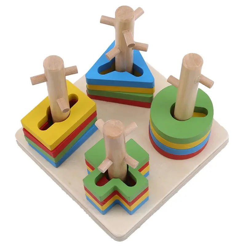 Wooden Tricky Rainbow Tower | Wooden Geometric four column sets - MyLittleTales