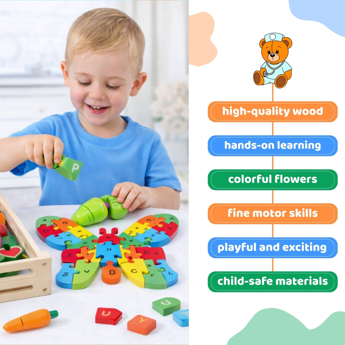 2 in 1 Animal Puzzle | Wooden Jigsaw Puzzle for Kids | Learn Alphabets and Puzzles | 1 PC - MyLittleTales