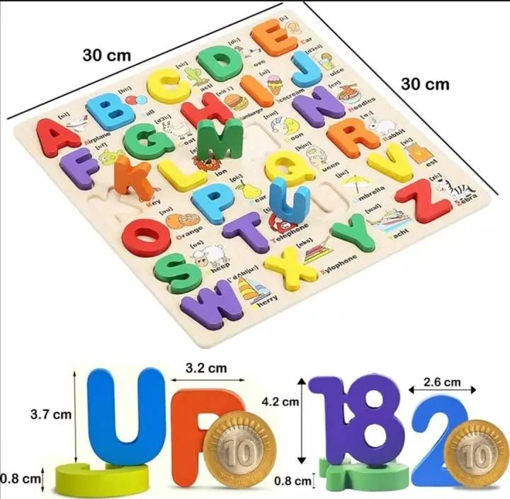 3D Alphabet Board with picture print, Capital, Small and Number board - MyLittleTales