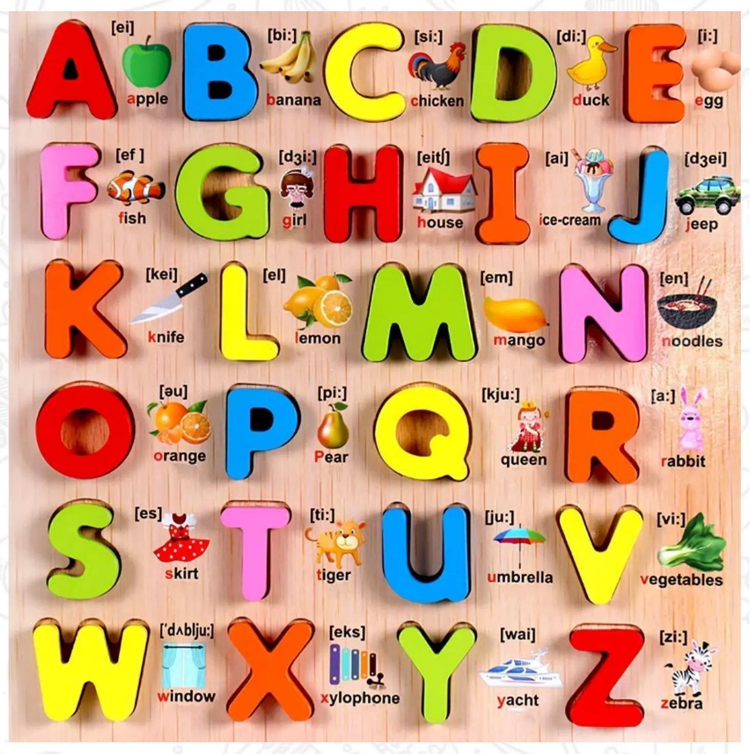 3D Alphabet Board with picture print, Capital, Small and Number board - MyLittleTales