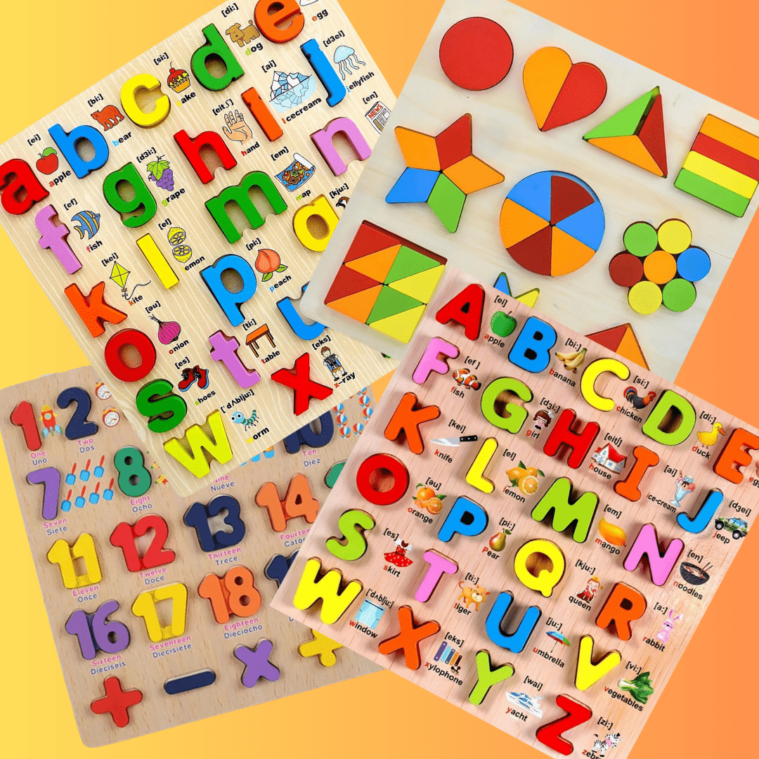 3D Alphabet Board with picture print, Capital, Small, Number and Shapes board - 4 in 1 - MyLittleTales