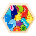 3D Hexagon Puzzle Board Colorful Wooden Cartoon Mammals - MyLittleTales