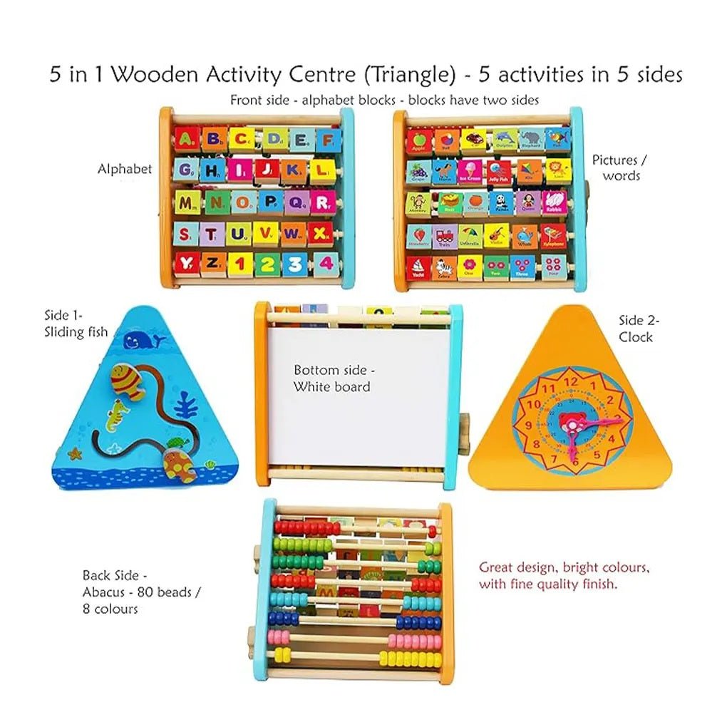 5 - in - 1 Wooden Activity Triangle – Educational Toy for Kids with Abacus Perfect Gift - MyLittleTales