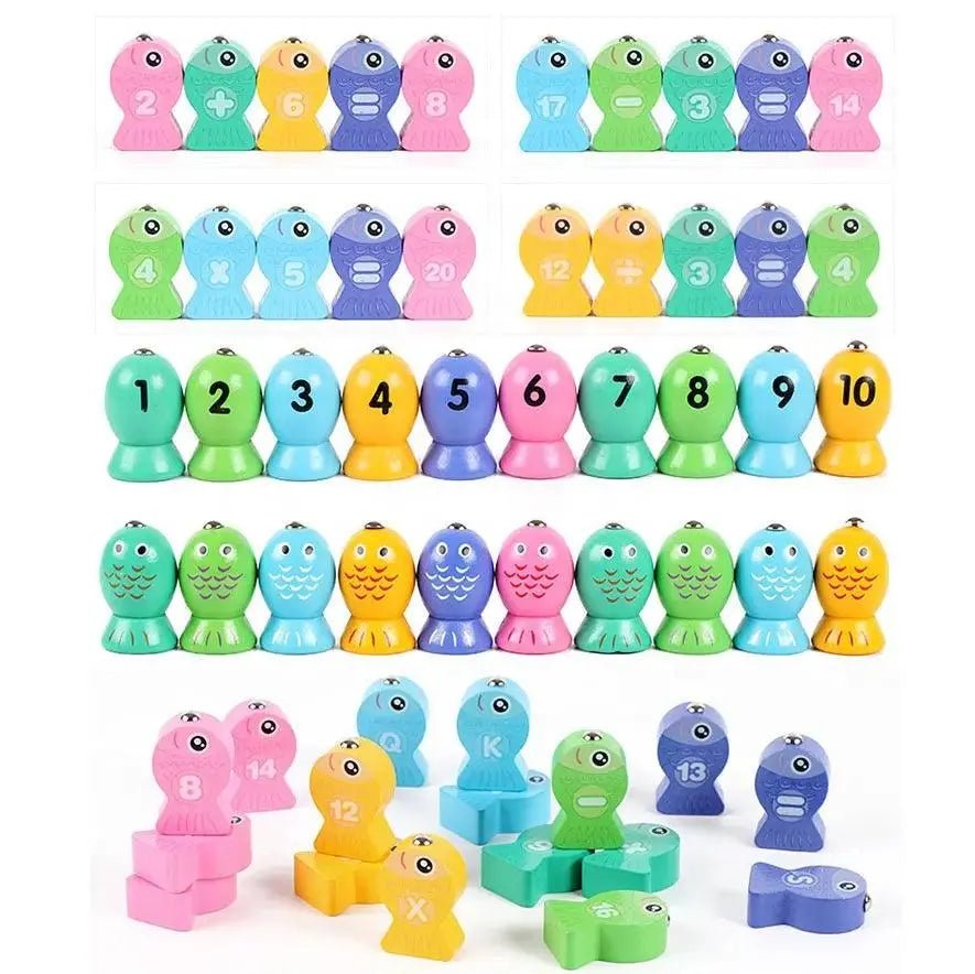 Alpha Numeric Fishing Board Wooden Magnetic Fishing Math Game Alphabet and Numbers Fish Catching Counting - MyLittleTales