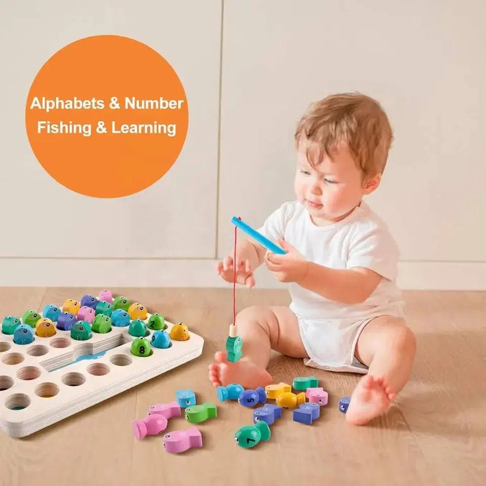 Alpha Numeric Fishing Board Wooden Magnetic Fishing Math Game Alphabet and Numbers Fish Catching Counting - MyLittleTales