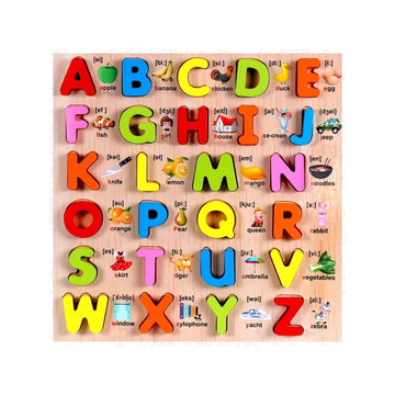 Capital ABCD 3D Wooden Alphabet Board with Illustrated Prints - MyLittleTales
