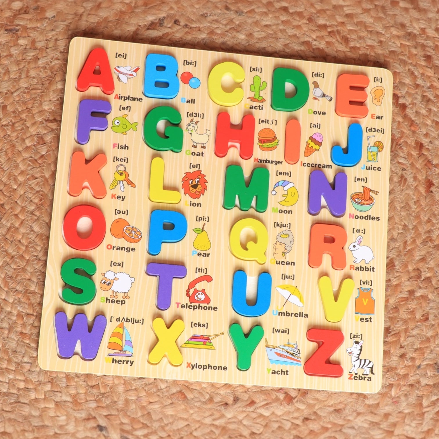 Capital ABCDE Board – 3D Capital Alphabet Board with picture print - MyLittleTales