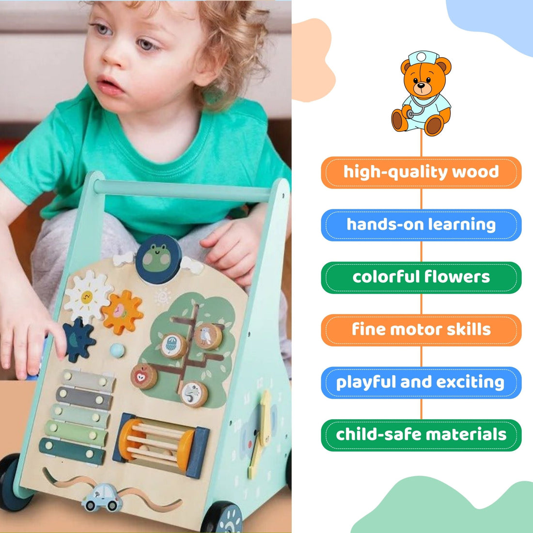 Children's Walker Puzzle Montessori Educational Busy Board Toy Car Wooden Baby Math Toys Blocks - MyLittleTales