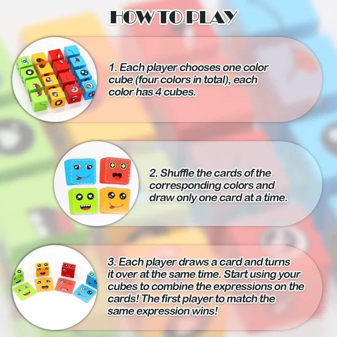 Face Change Cube Game, Wooden Expressions Matching Block Puzzle – 16 blocks , 72 cards – Green Tin Box - MyLittleTales