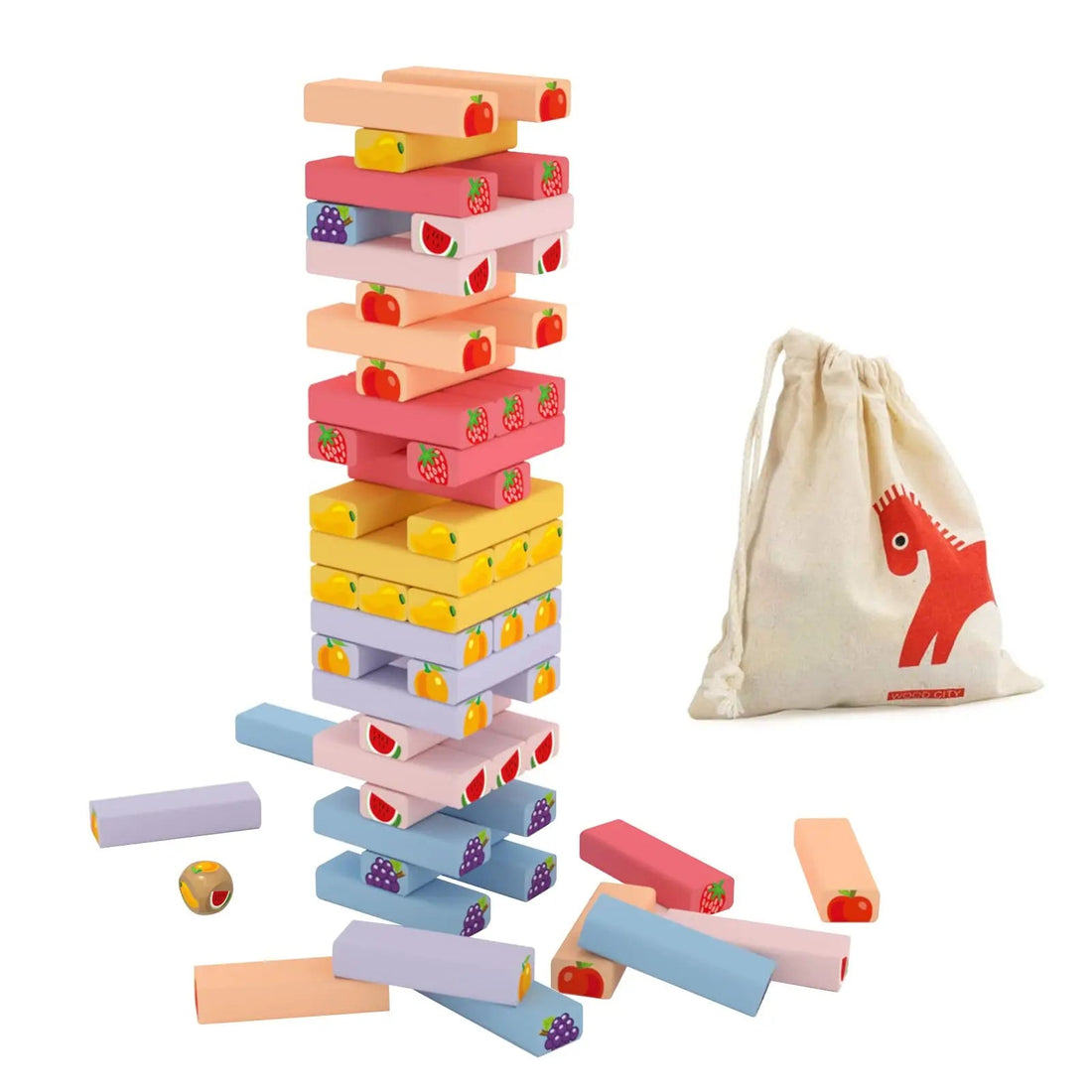 Fruit & Number Theme Jenga / Zenga | Wood Balancing Blocks Montessori Toy - MyLittleTales