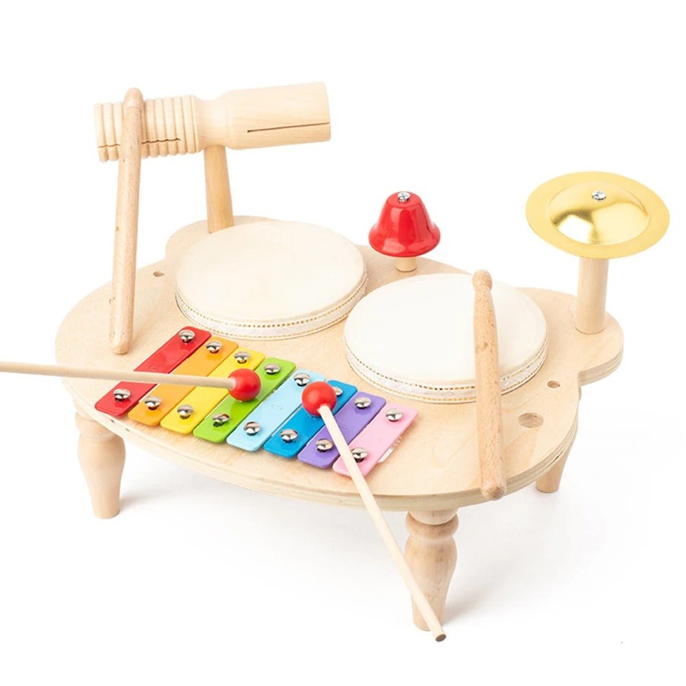 Kids Drum Set for Toddlers Baby Montessori Music Instruments Toy Wooden Xylophone Music Toy Kit Musical Table Natural Educational Percussion Drumming Xylophone Sensory Toys for Kids - MyLittleTales