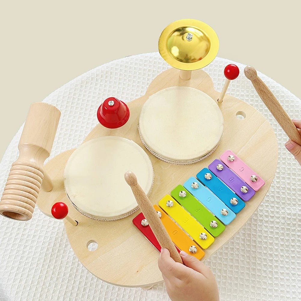 Kids Drum Set for Toddlers Baby Montessori Music Instruments Toy Wooden Xylophone Music Toy Kit Musical Table Natural Educational Percussion Drumming Xylophone Sensory Toys for Kids - MyLittleTales