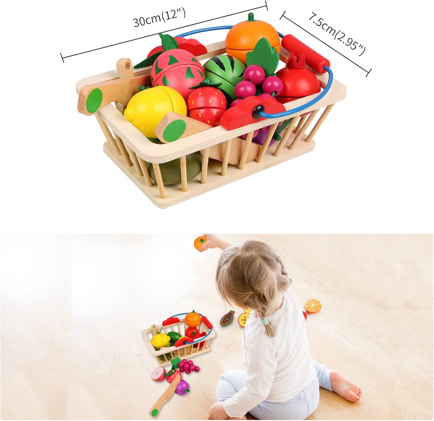 Magnetic Wooden Cutting Fruits Vegetables Food Play Toy Set with Basket (Fruit) - MyLittleTales