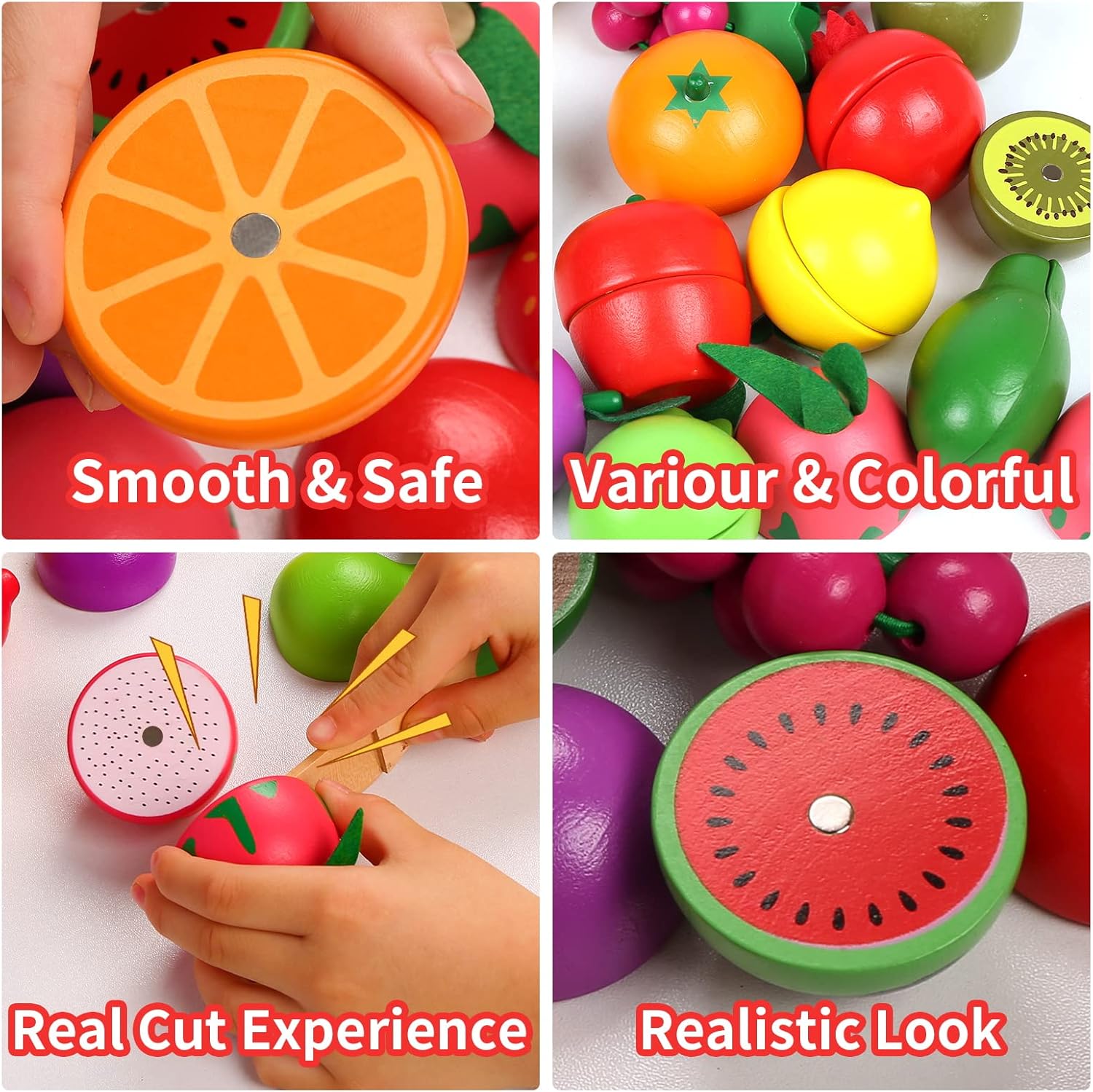 Magnetic Wooden Cutting Fruits Vegetables Food Play Toy Set with Basket (Fruit) - MyLittleTales