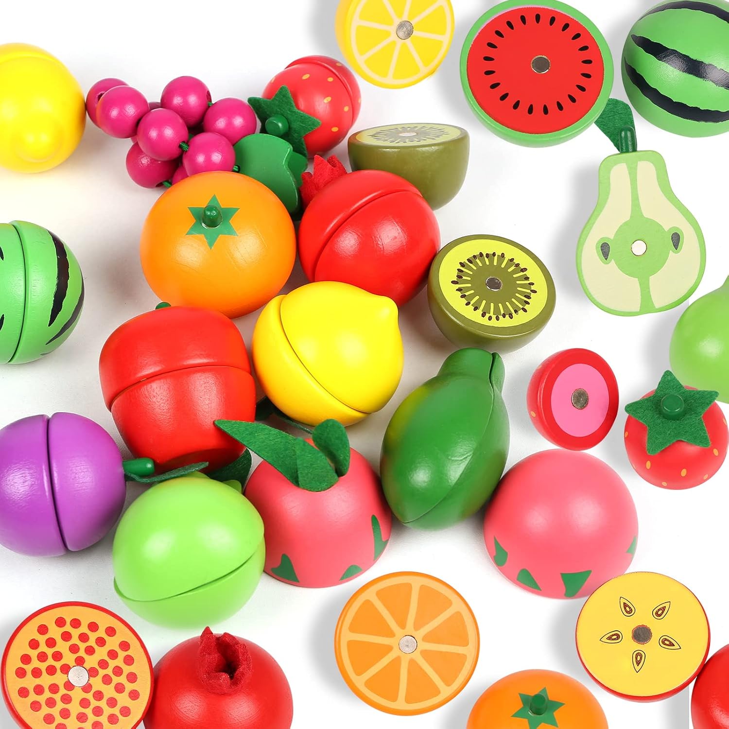 Magnetic Wooden Cutting Fruits Vegetables Food Play Toy Set with Basket (Fruit) - MyLittleTales
