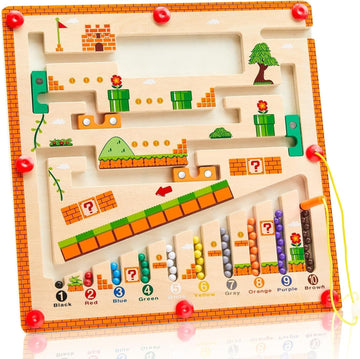 Magnetic Wooden Maze Board - Super Mario - Inspired Educational Marble Puzzle Game - MyLittleTales