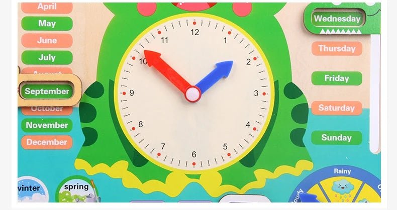 Montessori Wooden Frog Clock Toys For Kids,Learning Calendar,Weather,Season,Time,Week,Early Educational Toy - MyLittleTales