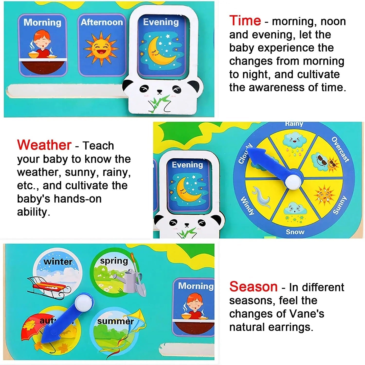 Montessori Wooden Frog Clock Toys For Kids,Learning Calendar,Weather,Season,Time,Week,Early Educational Toy - MyLittleTales
