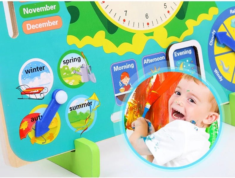 Montessori Wooden Frog Clock Toys For Kids,Learning Calendar,Weather,Season,Time,Week,Early Educational Toy - MyLittleTales