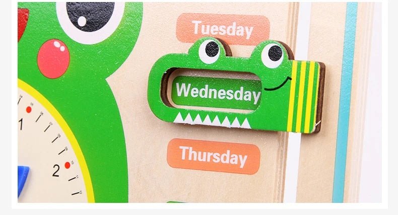 Montessori Wooden Frog Clock Toys For Kids,Learning Calendar,Weather,Season,Time,Week,Early Educational Toy - MyLittleTales